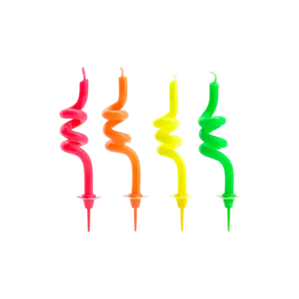 4 blandede krøllede fødselsdagslys (8 cm)