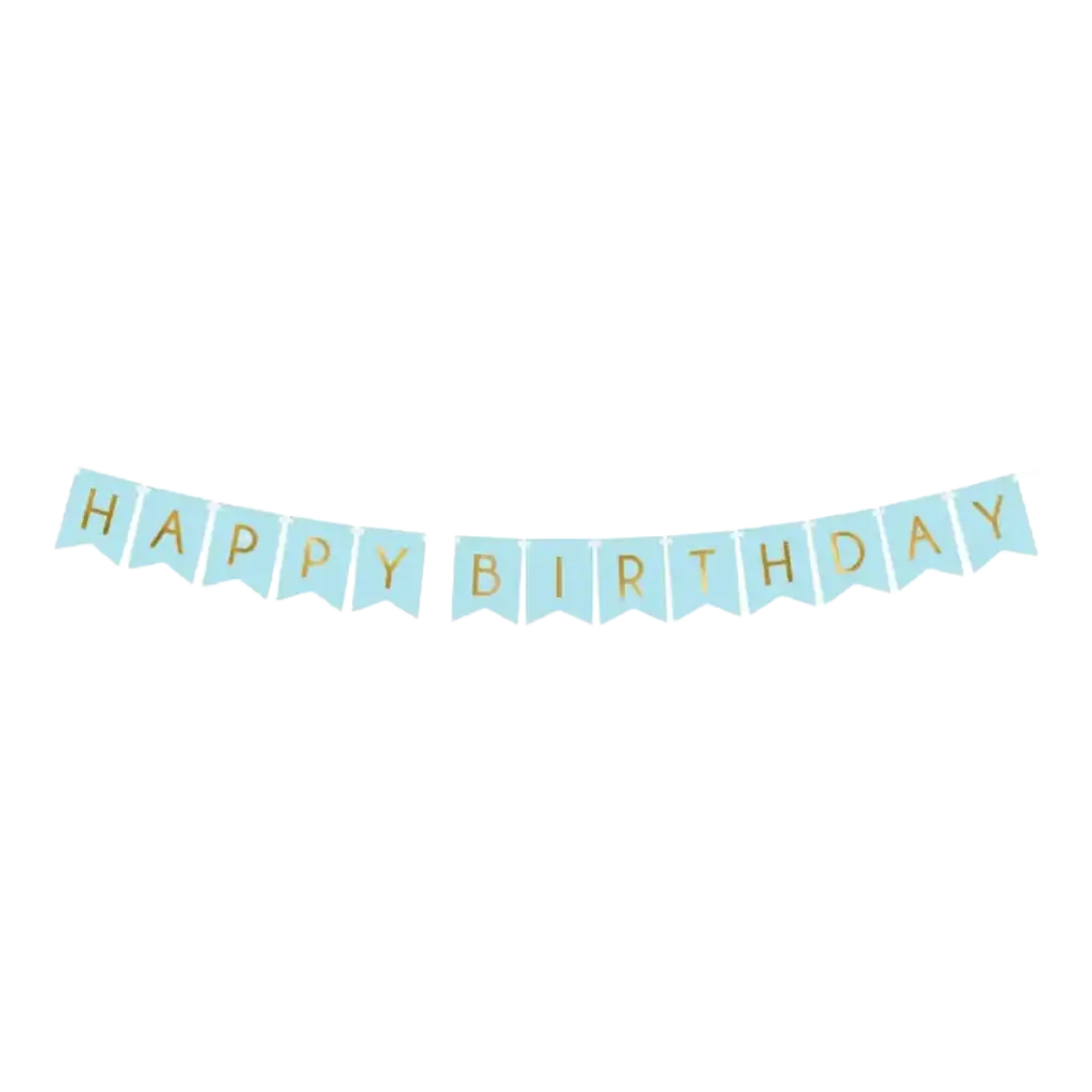 Tillykke med fødselsdagen guirlande blå med guldindskrift