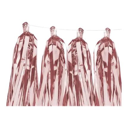 Lyserød guld kvast guirlande 12 pomponer