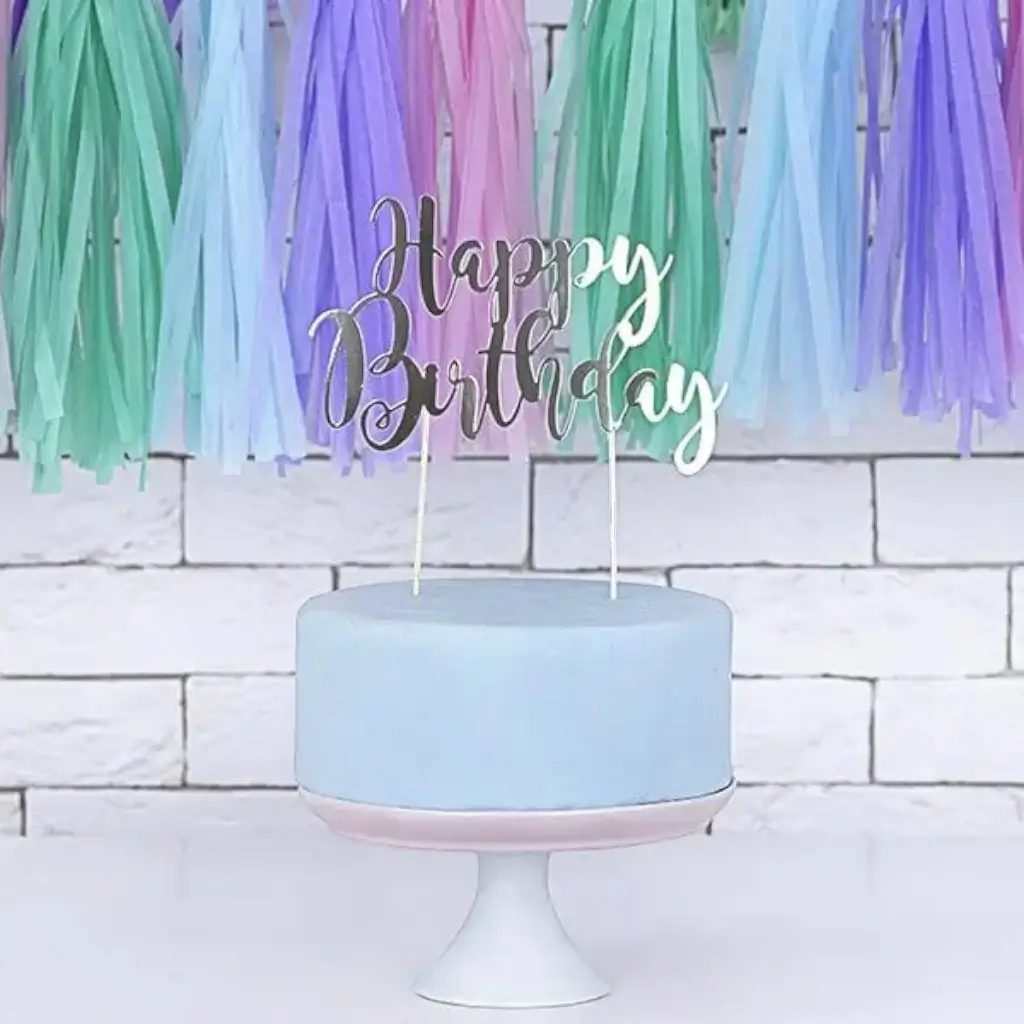 Tillykke med fødselsdagen kage dekoration sølv
