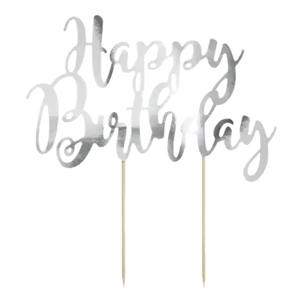 Tillykke med fødselsdagen kage dekoration sølv