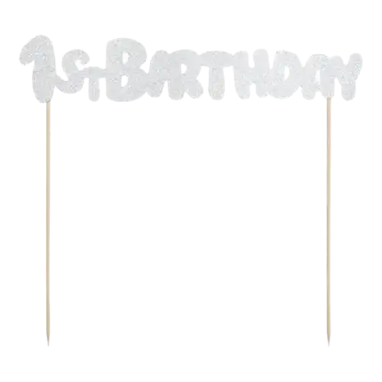 Kage dekoration 1. fødselsdag sølv glitter