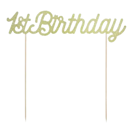 Kage dekoration 1. fødselsdag guld glitter