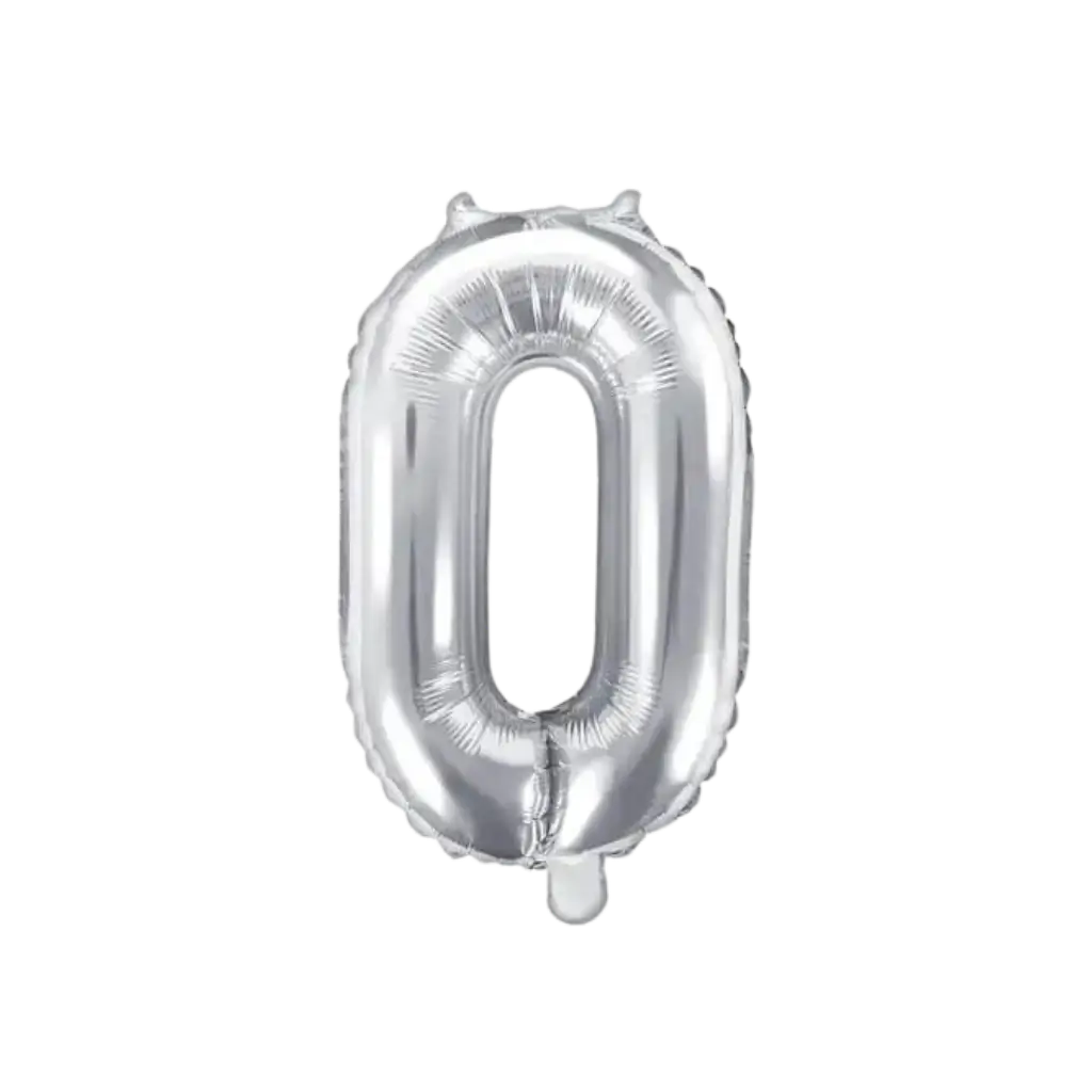 Fødselsdagsballon nummer 0 sølv 35cm