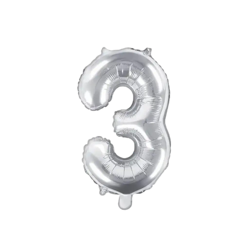 Fødselsdagsballon nummer 3 sølv 35cm
