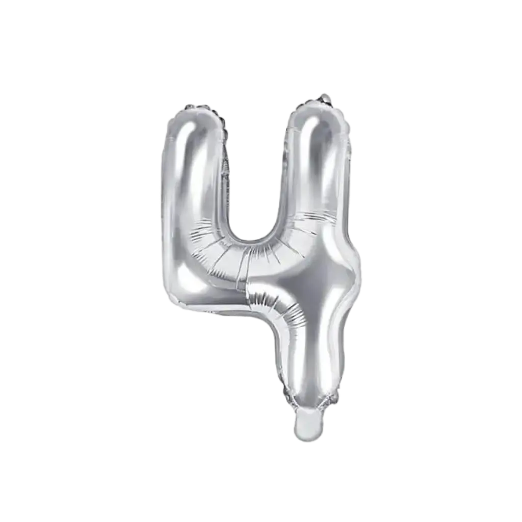 Fødselsdagsballon nummer 4 sølv 35cm