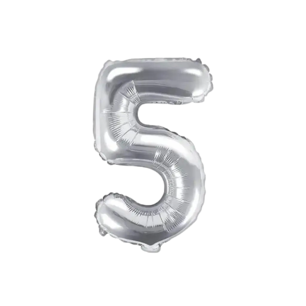 Fødselsdagsballon nummer 5 sølv 35cm