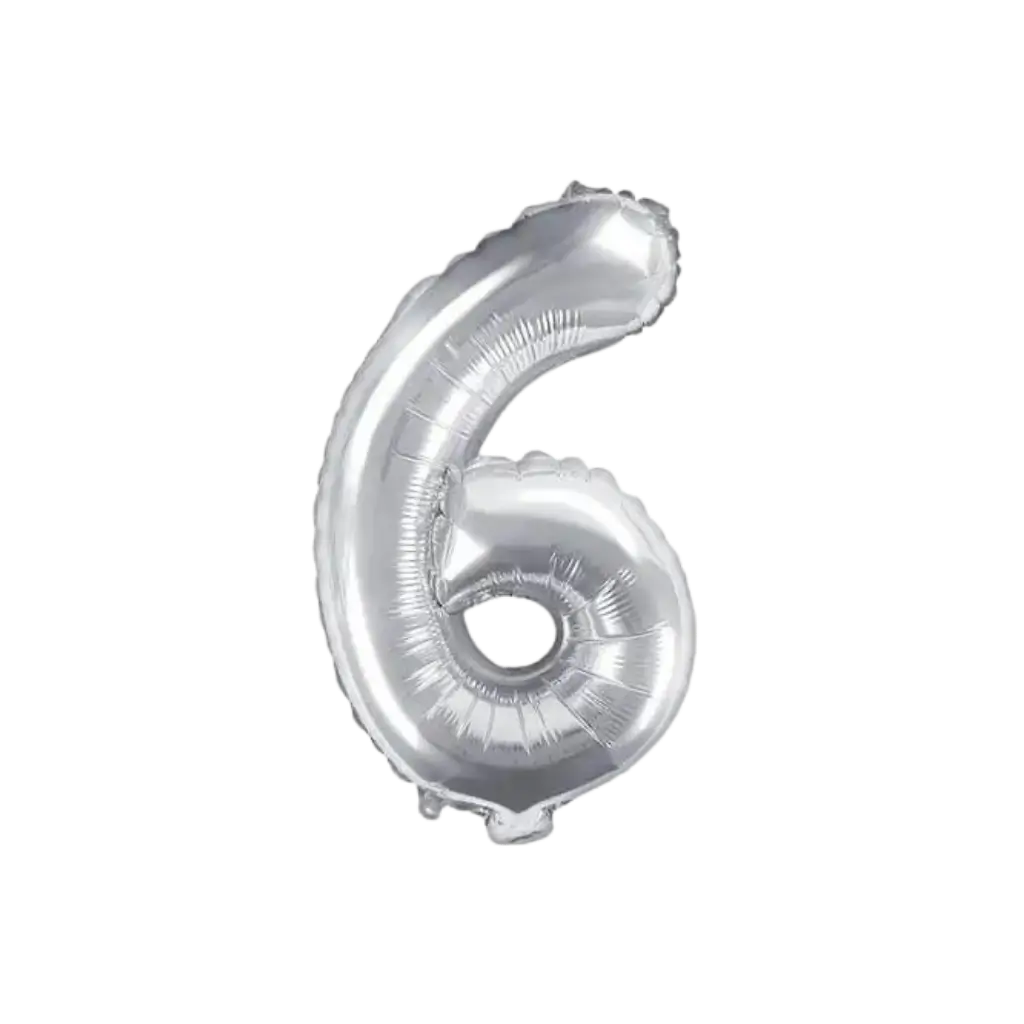 Fødselsdag Ballon nummer 6 sølv 35cm