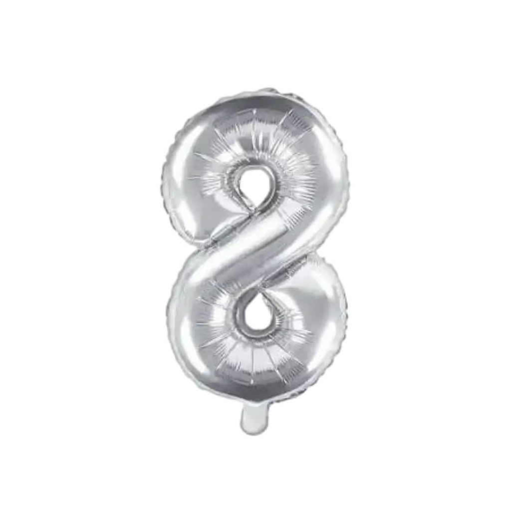 Fødselsdagsballon nummer 8 sølv 35cm