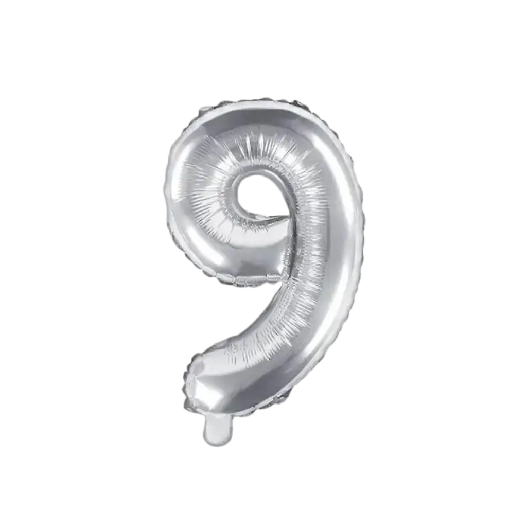 Fødselsdagsballon nummer 9 sølv 35cm