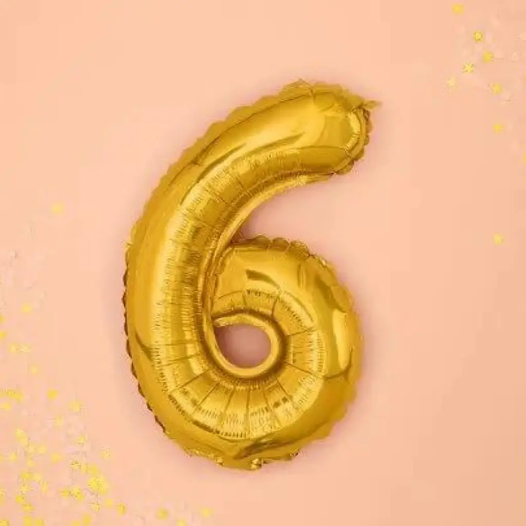 Fødselsdag Ballon nummer 6 guld 35cm