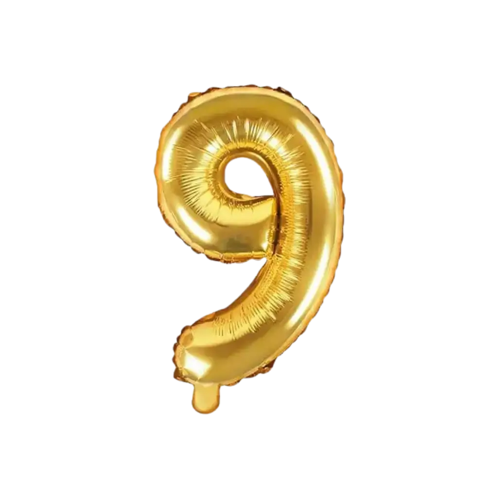 Fødselsdag ballon nummer 9 guld 35cm