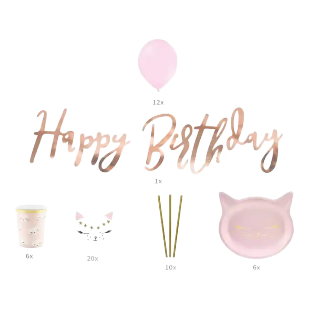 Pink & Gold Cat tema fødselsdag dekorationssæt