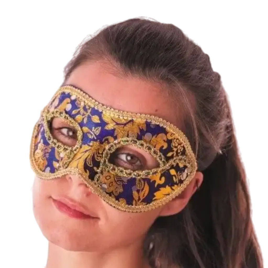 Blå og guld venetiansk maske