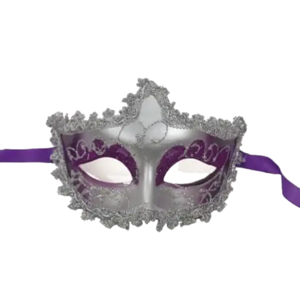 Venetiansk maske lilla med sølvramme