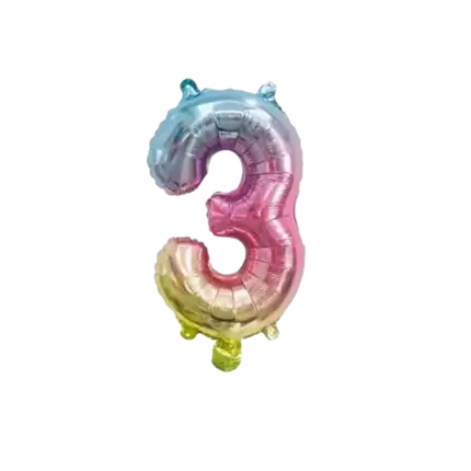 Fødselsdagsballon nummer 3 regnbue 36cm