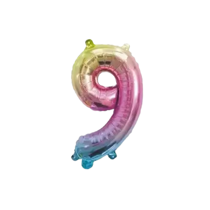 Fødselsdagsballon nummer 9 regnbue 36cm