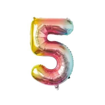 Fødselsdagsballon nummer 5 regnbue 86cm