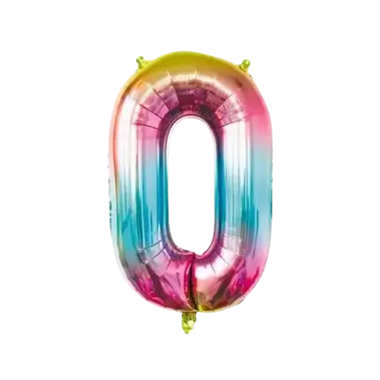 Fødselsdagsballon nummer 0 regnbue 86cm