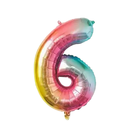 Fødselsdag Ballon nummer 6 regnbue 86cm