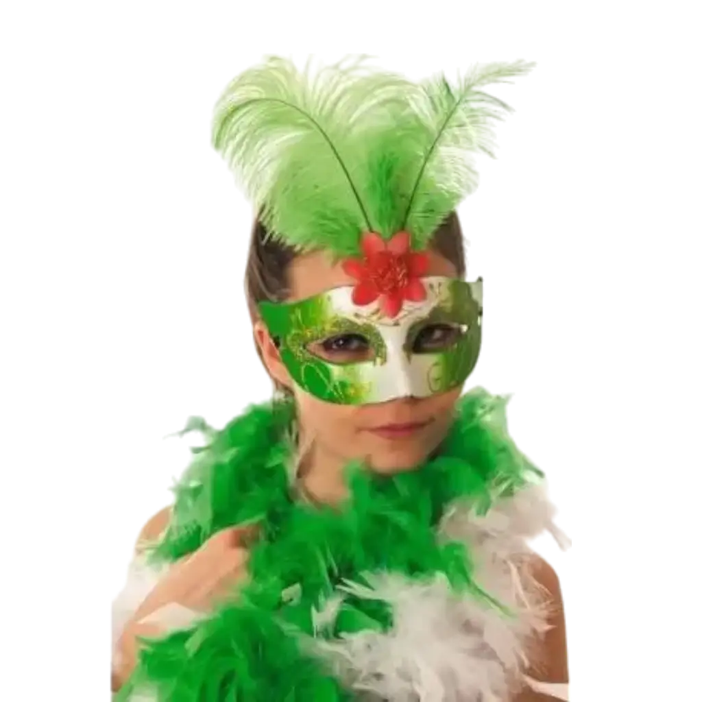 Venetiansk maske med fjer grøn