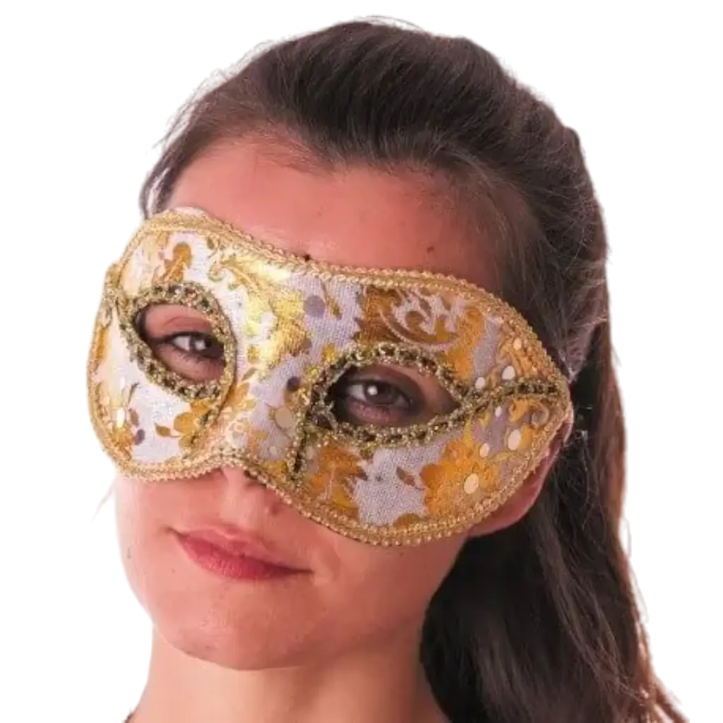 Hvid venetiansk maske med guldindskrift