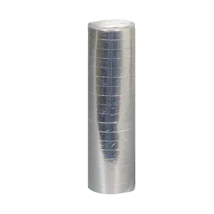 Rulle med serpentiner i metallisk sølvfarvet papir (4 m)