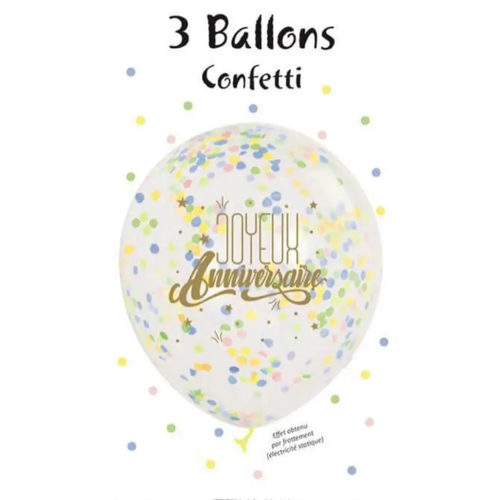 Sæt med 3 pastelfarvede konfetti "Happy Birthday" balloner