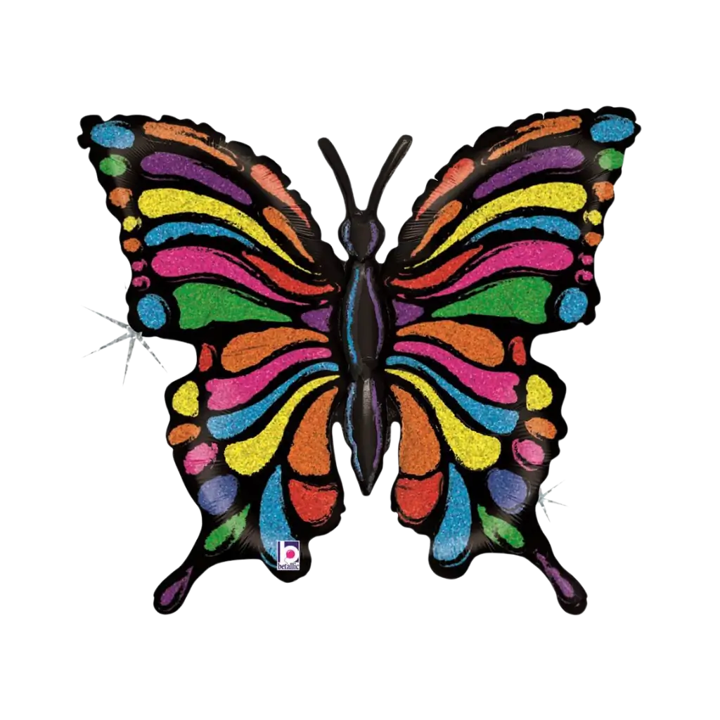 Regnbue holografisk sommerfugl ballon 84cm