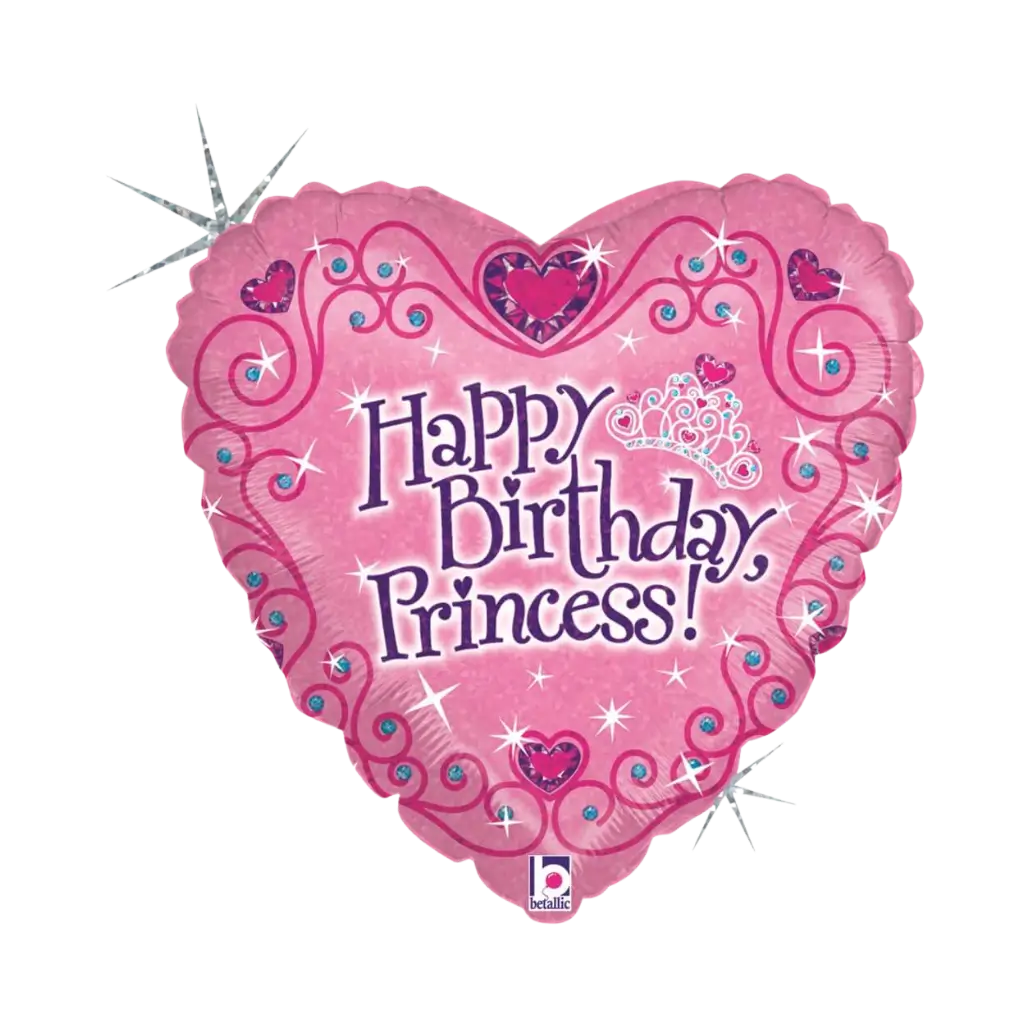 Tillykke med fødselsdagen prinsesse pink hjerte ballon 45cm