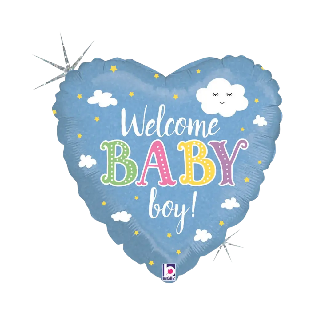 Velkommen baby dreng hjerte ballon 45cm