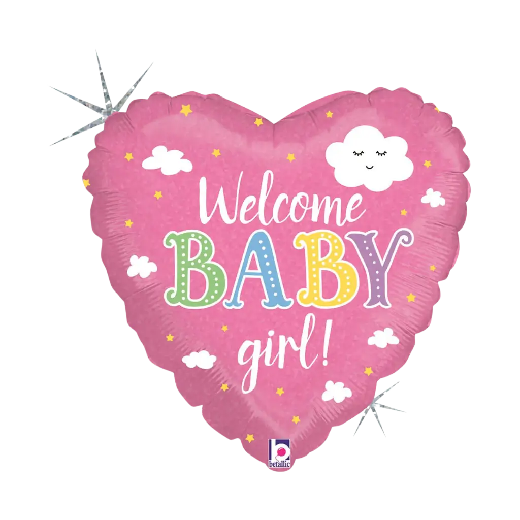 Velkommen Baby Girl hjerte ballon 45cm