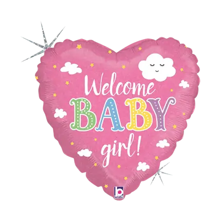 Velkommen Baby Girl hjerte ballon 45cm