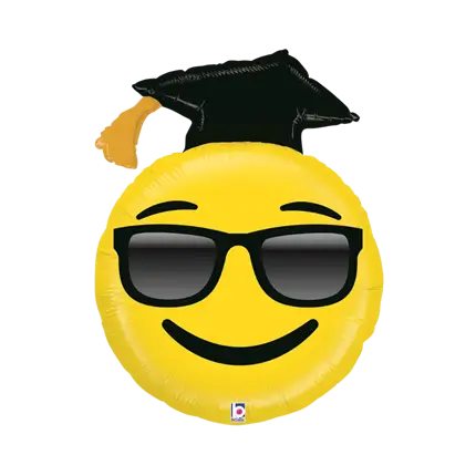 Gul emoji-ballon med gradueret ø94cm