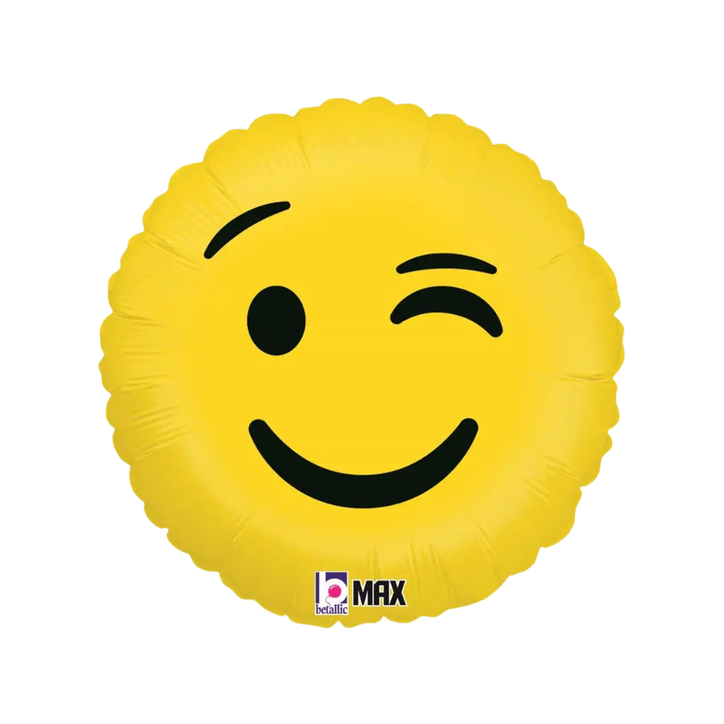 Gul emoji-ballon med et blink ø45cm