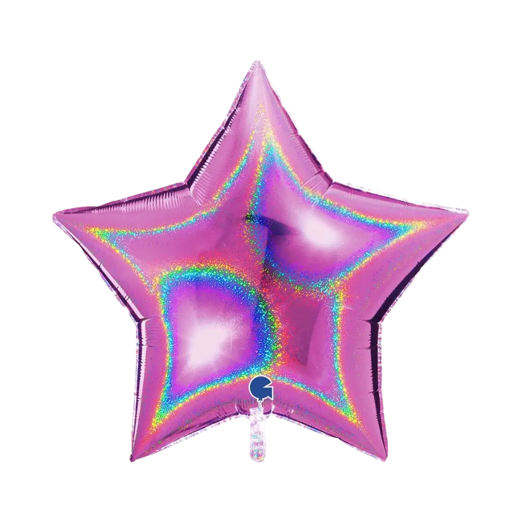 Lyserød holografisk stjerne ballon 92cm