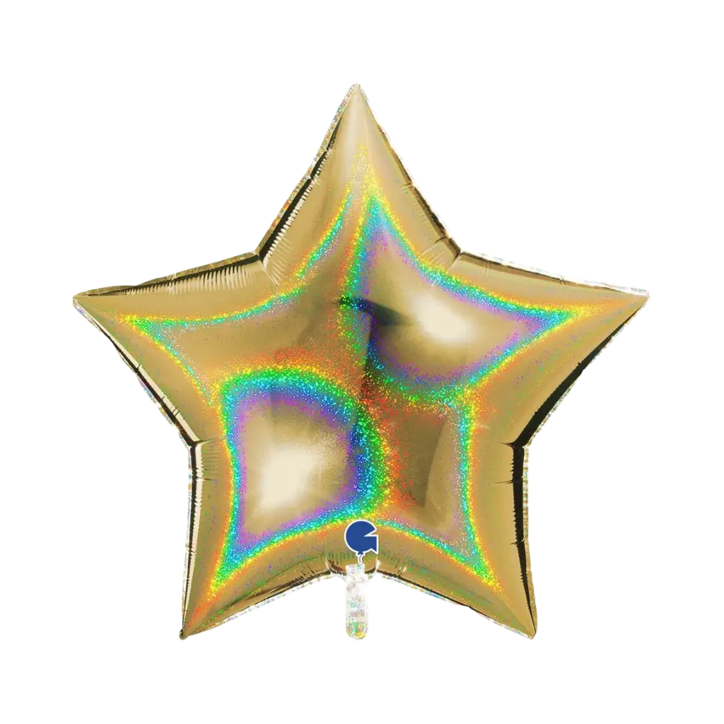 Guld holografisk stjerne ballon 92cm