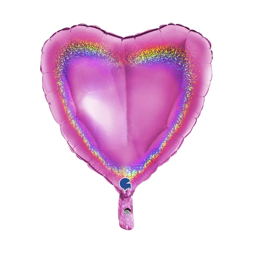 Pink holografisk hjerte ballon 46cm