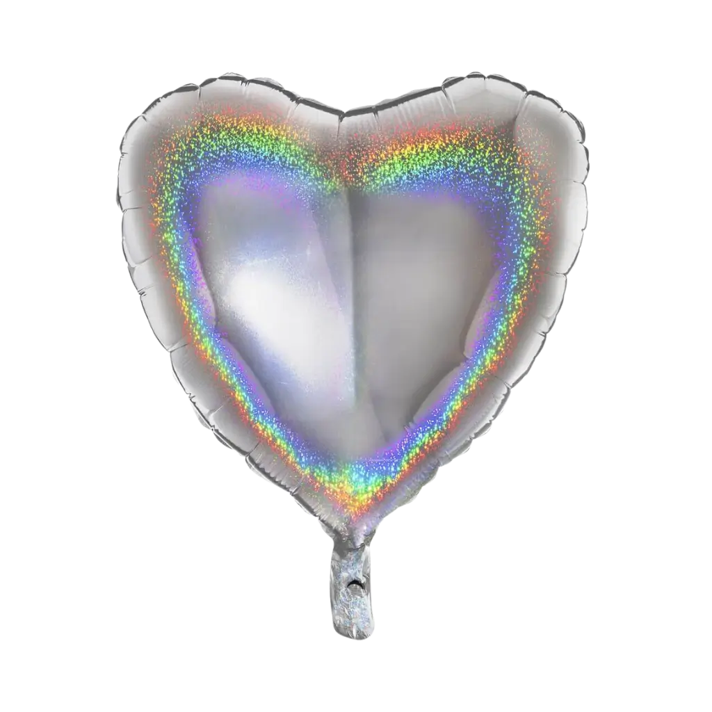Holografisk hjerte ballon sølv 46cm