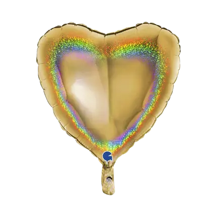 Holografisk hjerte ballon guld 46cm