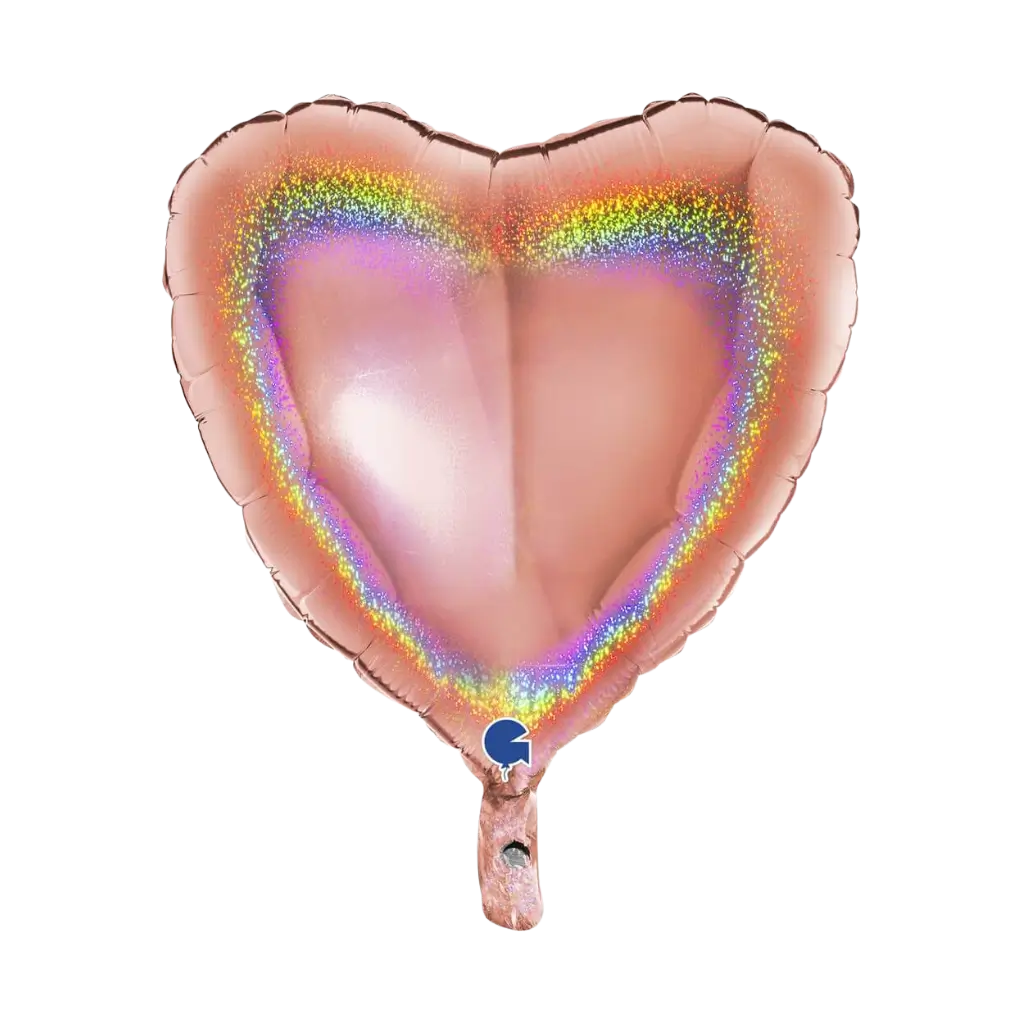 Holografisk hjerte ballon Rose Gold 46cm