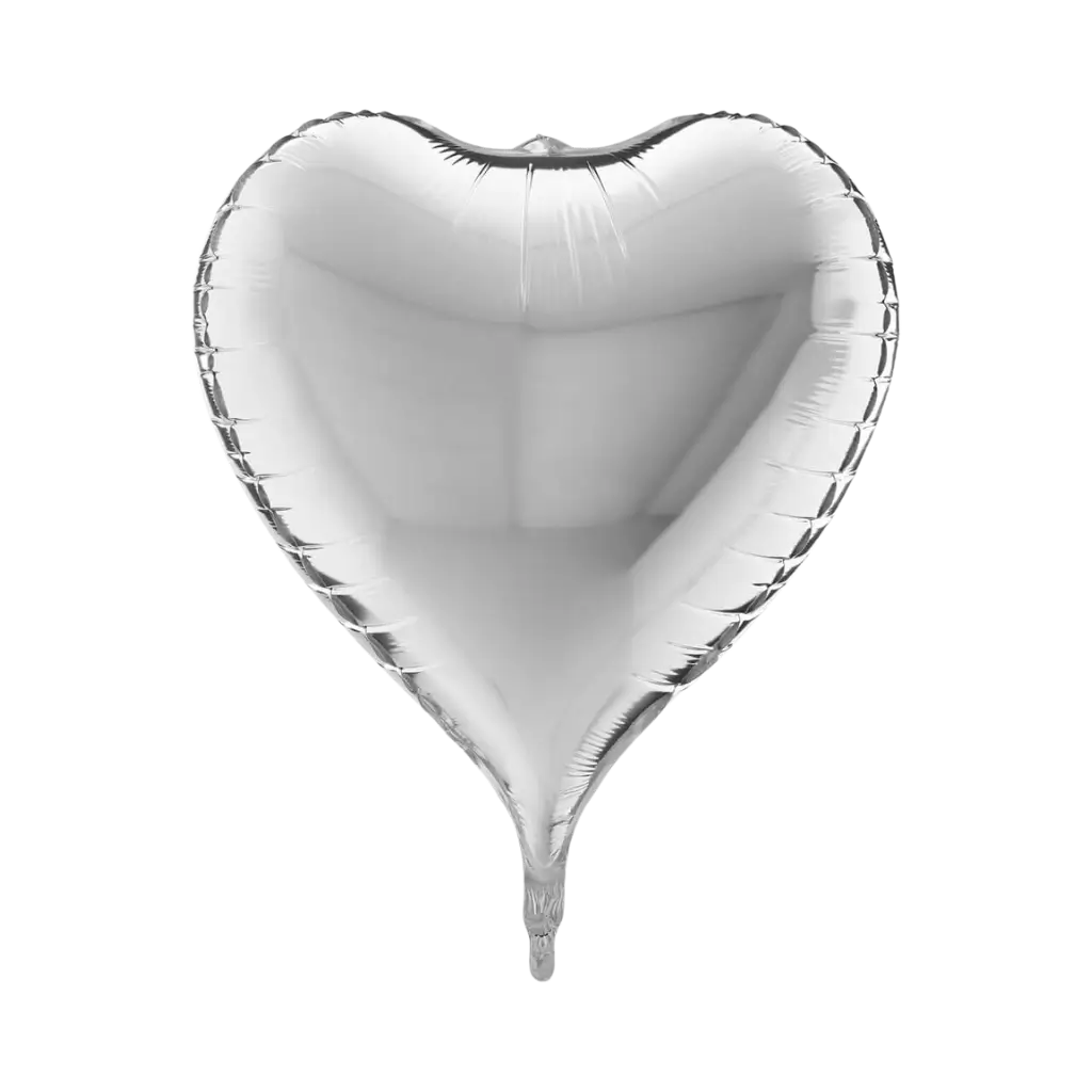 3D sølv hjerte ballon 58cm