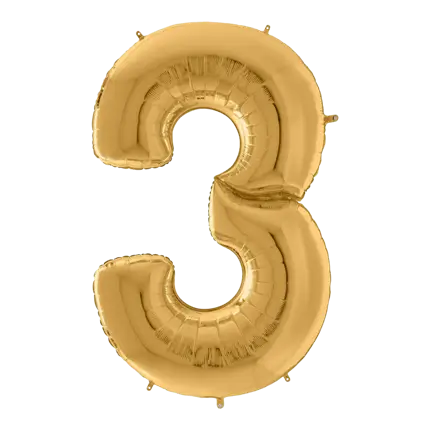 Kæmpe fødselsdagsballon nummer 3 guld 163 cm