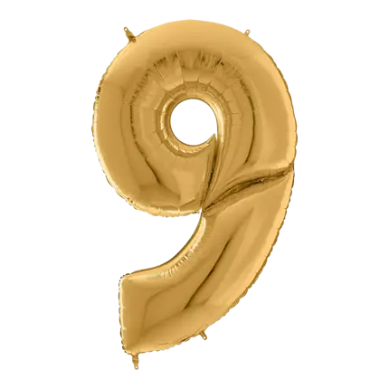Kæmpe fødselsdagsballon nummer 9 guld 163cm