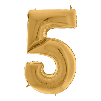 Kæmpe fødselsdagsballon nummer 5 guld 163 cm