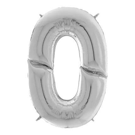 Kæmpe fødselsdagsballon nummer 0 sølv 163 cm