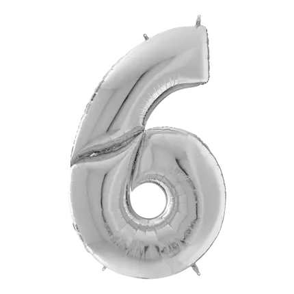 Kæmpe fødselsdagsballon nummer 6 sølv 163 cm