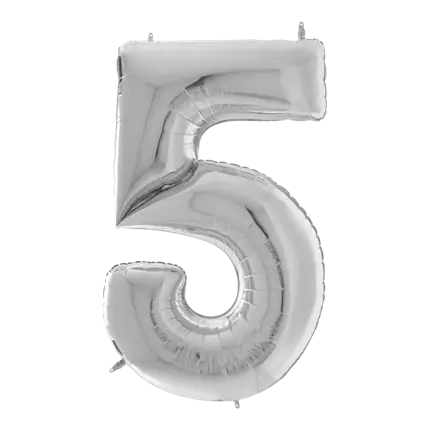Kæmpe fødselsdagsballon nummer 5 sølv 163 cm