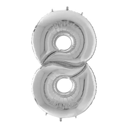 Kæmpe fødselsdagsballon nummer 8 sølv 163 cm