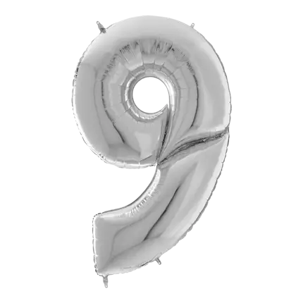 Kæmpe fødselsdagsballon nummer 9 sølv 163 cm